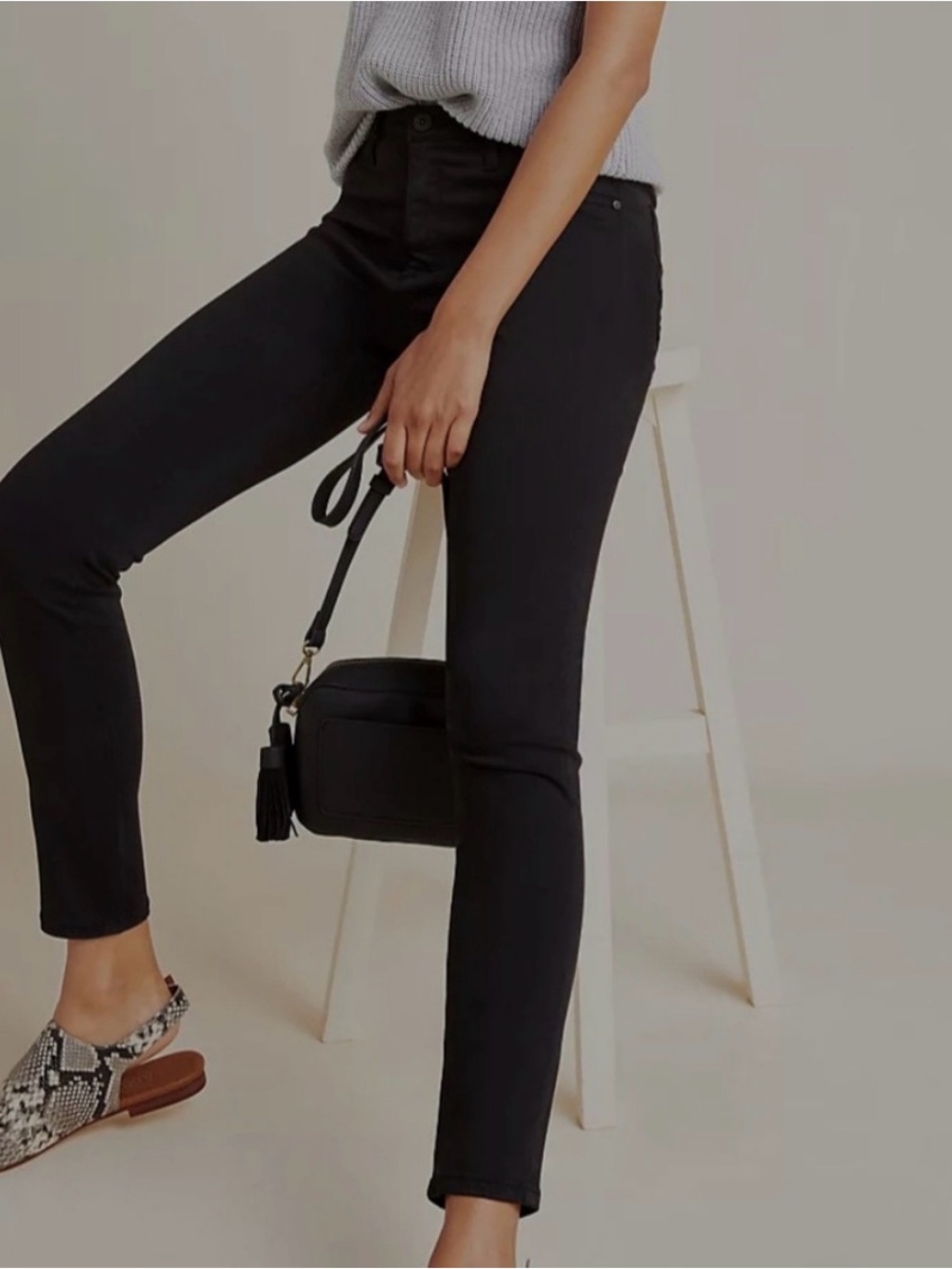 NWT AG Adriano Goldschmied 25 Abbey Ankle Black Sateen Pants from Anthropologie